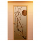 Дверь для сауны, серия "Сакура", с фьюзингом, стекло бронзовое Дверь для сауны, серия "Сакура", с фьюзингом, стекло бронзовое