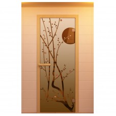 Дверь для сауны, серия "Сакура", с фьюзингом, стекло бронзовое