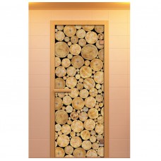 Дверь для сауны, серия "Поленница", с фотопечатью, стекло бронзовое